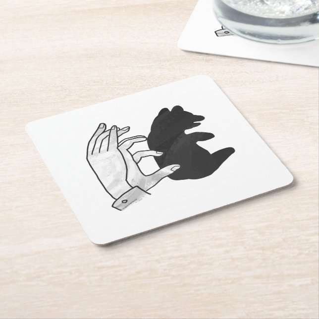 Dessous De Verre Carré Petit ours Ours Silhouette Main (Incliné)