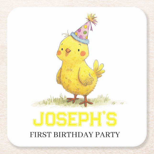 Dessous De Verre Carré Petite ferme de poussins Anniversaire poulet (Devant)