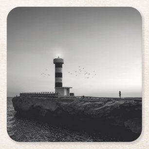 Dessous De Verre Carré Phare au coucher du soleil