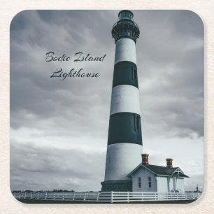 Dessous De Verre Carré Phare de Bodie Island noir et blanc