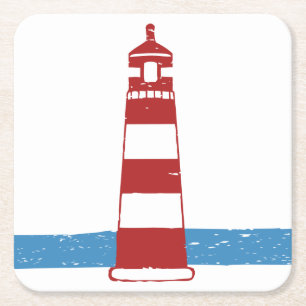 Dessous De Verre Carré Phare Nautique Rouge Et Blancs, Mariage