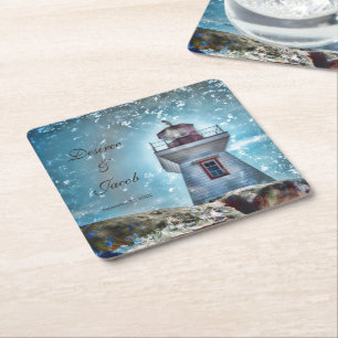 Dessous De Verre Carré Phare Océan Bleu Nautique Rustique Côté