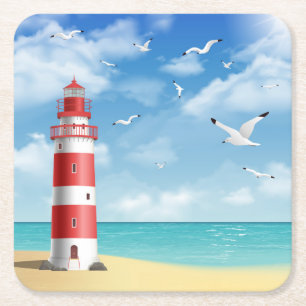 Dessous De Verre Carré Phare Sur La Plage