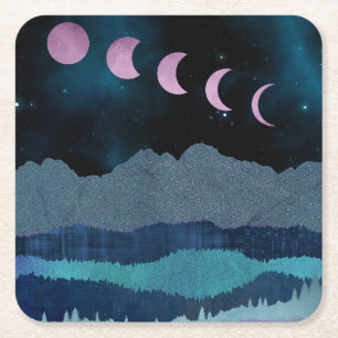 Dessous De Verre Carré Phases de lune rose Paysage