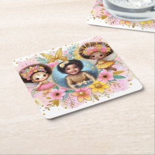 Dessous De Verre Carré Photo Anniversaire Little Black Fairy African Pink