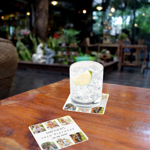 Dessous De Verre Carré Photo collage blanc fête d'anniversaire