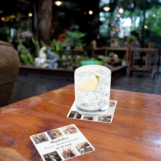 Dessous De Verre Carré Photo collage blanc fête d'anniversaire (Créateur téléchargé)