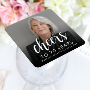 Dessous De Verre Carré Photo de fête d'anniversaire 70 ans écriture blanc
