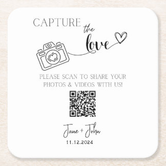 Dessous De Verre Carré Photo de mariage personnalisée Code QR Signer Capt