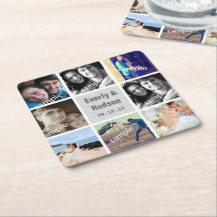 Dessous De Verre Carré Photo Mariage personnalisée Collage moderne