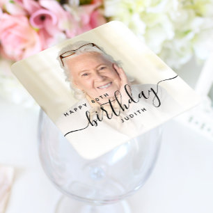 Dessous De Verre Carré Photo personnalisée Script noir 80e anniversaire