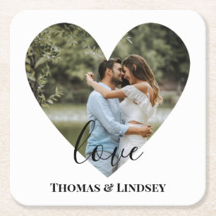 Dessous De Verre Carré Photo personnelle Heart Frame Modern Calligraphy