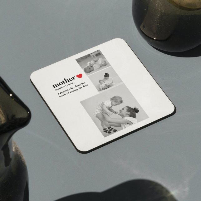 Dessous De Verre Carré Photo & Texte Moderne Coeur Rouge Mère Cadeau (Créateur téléchargé)