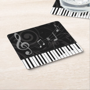 Dessous De Verre Carré Piano lunatique et notes musicales