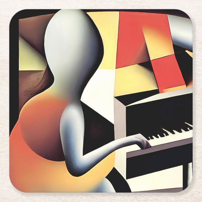 Dessous De Verre Carré Piano Player - Art aérographe (Devant)
