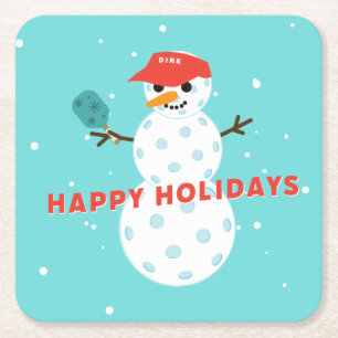 Dessous De Verre Carré Pickleball Fête Humour Snowman