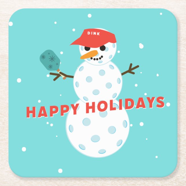 Dessous De Verre Carré Pickleball Fête Humour Snowman (Devant)