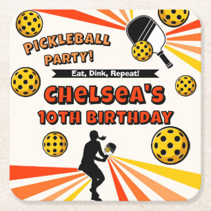 Dessous De Verre Carré Pickleball Girls Anniversaire Fête Retro Lecteur