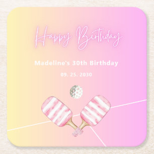 Dessous De Verre Carré Pickleball rose amusant 30e fête d'anniversaire
