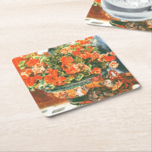 Dessous De Verre Carré Pierre-Auguste Renoir Geraniums Et Chats
