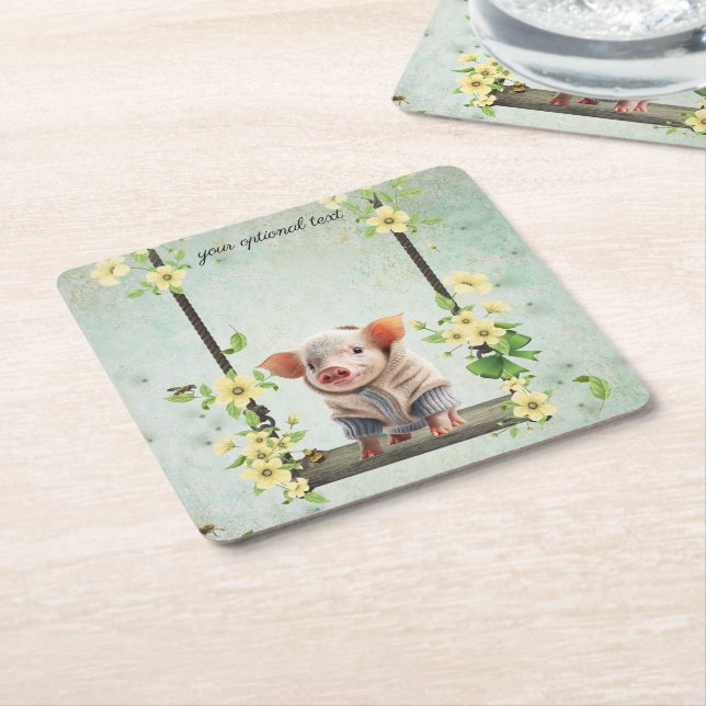 Dessous De Verre Carré Piglet sur une balançoire (Incliné)