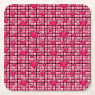 Dessous De Verre Carré Pile rose avec des coeurs