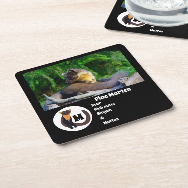 Dessous De Verre Carré Pine Marten Photo Nom du monogramme (Incliné)