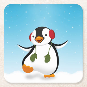 Dessous De Verre Carré Pingouin drôle mignon d'hiver