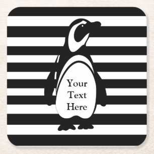 Dessous De Verre Carré Pingouin et bandes texte personnalisé