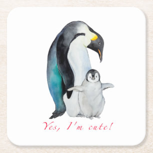 Dessous De Verre Carré Pingouins empereurs d'aquarelle mignons