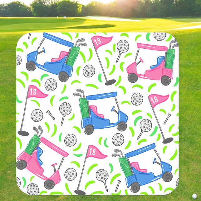 Dessous De Verre Carré Pink Blue Green Golf Preppy (Créateur téléchargé)