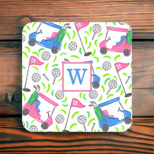 Dessous De Verre Carré Pink Blue Green Golf Preppy Initial