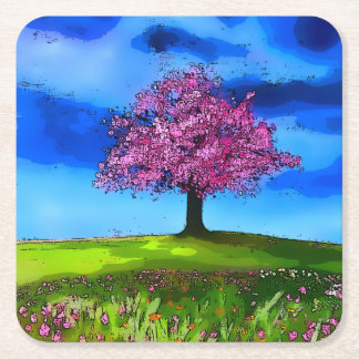 Dessous De Verre Carré Pink Cherry Tree