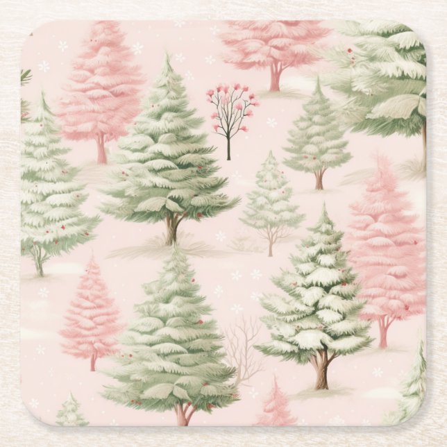 Dessous De Verre Carré Pink Christmas Paper Coaster (Devant)