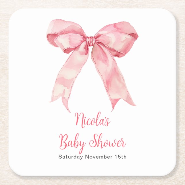 Dessous De Verre Carré Pink Coquette Bow Baby Shower (Devant)