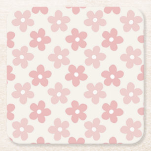 Dessous De Verre Carré Pink Cream Daisy Flowers Retro Pattern