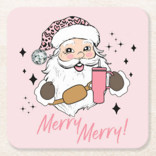 Dessous De Verre Carré Pink Cute Père Noël, Boujee Père Noël avec sac à c