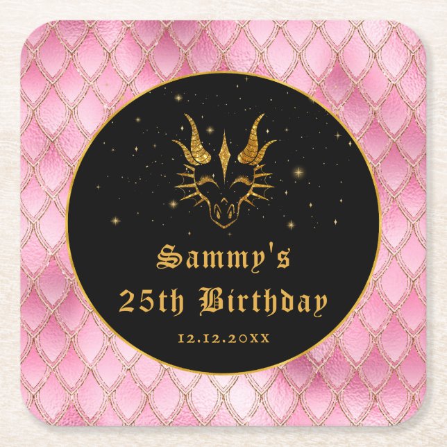 Dessous De Verre Carré Pink Dragon Scales Gold Faux Parties scintillant A (Devant)