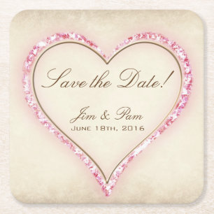 Dessous De Verre Carré Pink Flower Heart Enregistrer la date