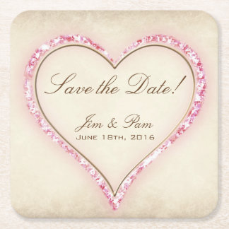 Dessous De Verre Carré Pink Flower Heart Enregistrer la date