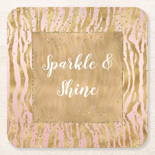 Dessous De Verre Carré Pink Gold Glitz Sparkle Zebra Print (Devant)