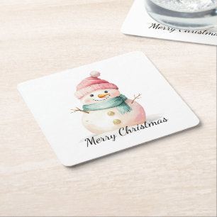 Dessous De Verre Carré Pink Mint Christmas Snowman