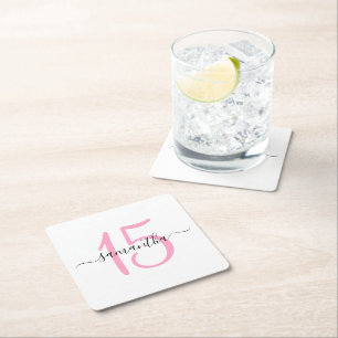 Dessous De Verre Carré Pink personnalisé 15e anniversaire