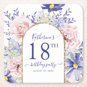 Dessous De Verre Carré Pink violet Floral Dieu Frame 18e fête d'anniversa