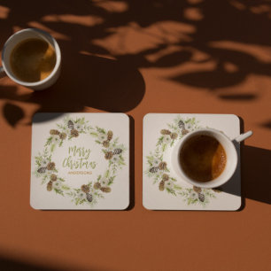 Dessous De Verre Carré Pins floraux verts Courbe de Noël 2