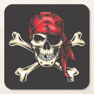Dessous De Verre Carré Pirate crâne et os croisés