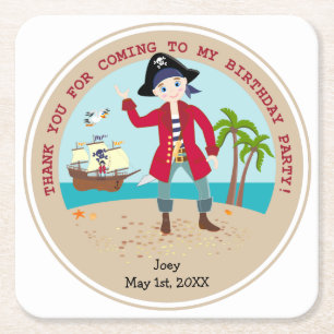 Dessous De Verre Carré Pirate kid birthday