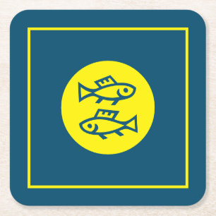 Dessous De Verre Carré Pisces Horoscope Bleu Jaune Moderne Minimaliste
