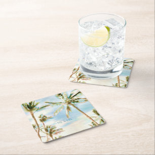 Dessous De Verre Carré PixDezines Plage Hawaïenne Vintage/Corail/Bleu