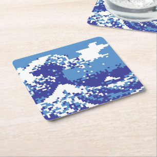 Dessous De Verre Carré Pixel Tsunami bleu 8 bits Pixel Art